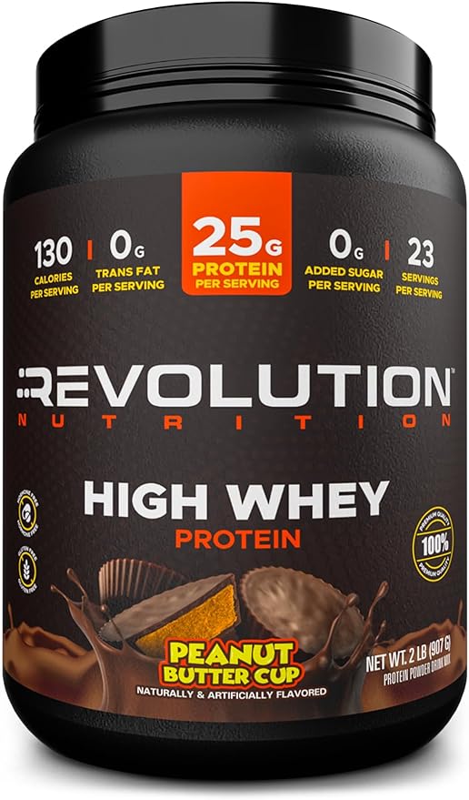 Revolution Nutrition High Whey Protein Powder 2LB Whey Isolate Gluten Free Lean Muscle Mass for Men &amp Women 25g of Protein Per Scoop 908 g 24 Servings (Chocolate Peanut Butter Cup 2 Pound