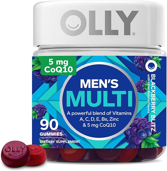 OLLY Men's Multivitamin Gummy Overall Health and Immune Support &amp Metabolism Gummy Rings Apple Cider Vinegar Vitamin B12 Chromium