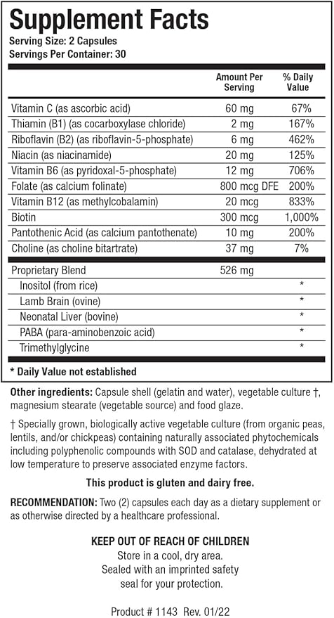 Biotics Research Bio GGG B B Complex Biochemically activated forms of B vitamins Thiamin Riboflavin Niacin B6 B12 Folate Produce Energy Optimize Positive MoodCardiovascular Health 60 Capsule