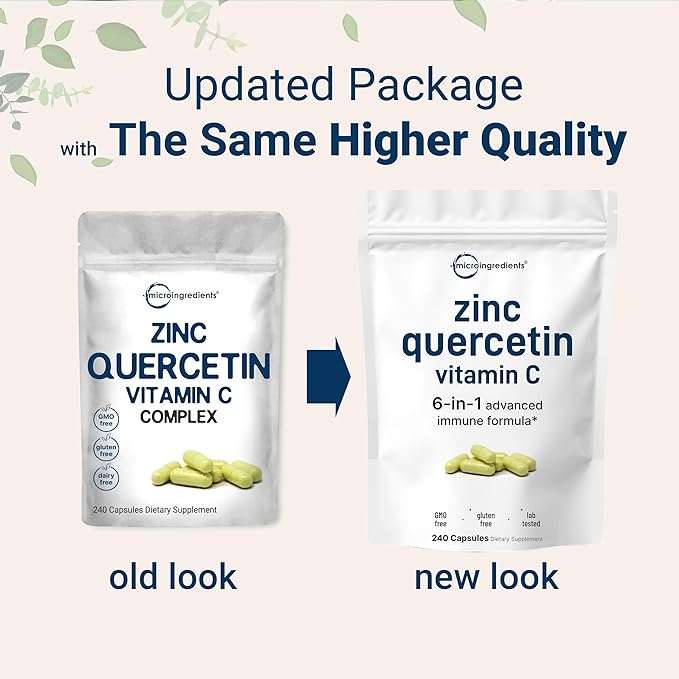 Micro Ingredients Quercetin with Vitamin C and Zinc 240 Capsules | Quercetin 500mg Vitamin C 500mg Zinc 50mg (Picolinate Citrate Glycinate Gluconate) | Complete Immune Support Supplements