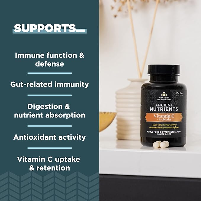 Ancient Nutrition Vitamin D Capsules 60 Count + Vitamin C Capsules 60 Count