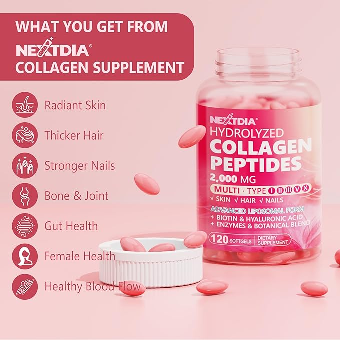 Hydrolyzed Collagen Peptides Pills + Vegan Omega 3 Supplement with Vitamin D3 K2