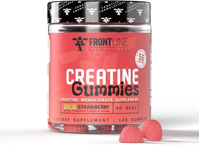 Creatine Monohydrate Gummies 5g Creatine per Serving Sugar-Free Creatine Supplement for Strength Lean Muscle &amp Cognitive Support Sour Strawberry 120 Gummies
