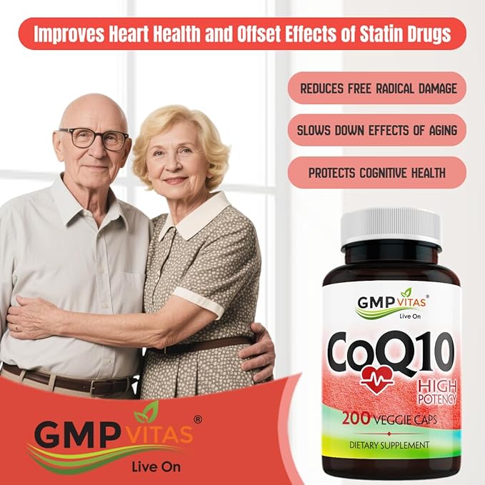 CoQ10 500mg High Potency Coenzyme Q10 Supplement 200 Vegetarian Capsules (6 Month Supply) Supports Heart Health Energy &amp Antioxidant Protection Made in USA