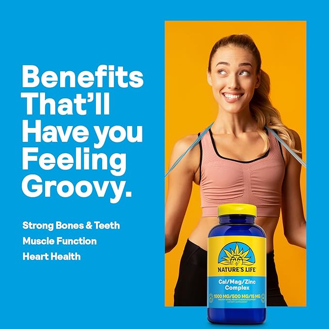 Nature's Life Cal Mag Zinc Complex - Calcium (1000 mg) Magnesium (500 mg) Zinc (15 mg) &amp D3 Supplement Trace Mineral Support for Bones &amp Teeth Vitamin Formula for Men &amp Women - 250 Co