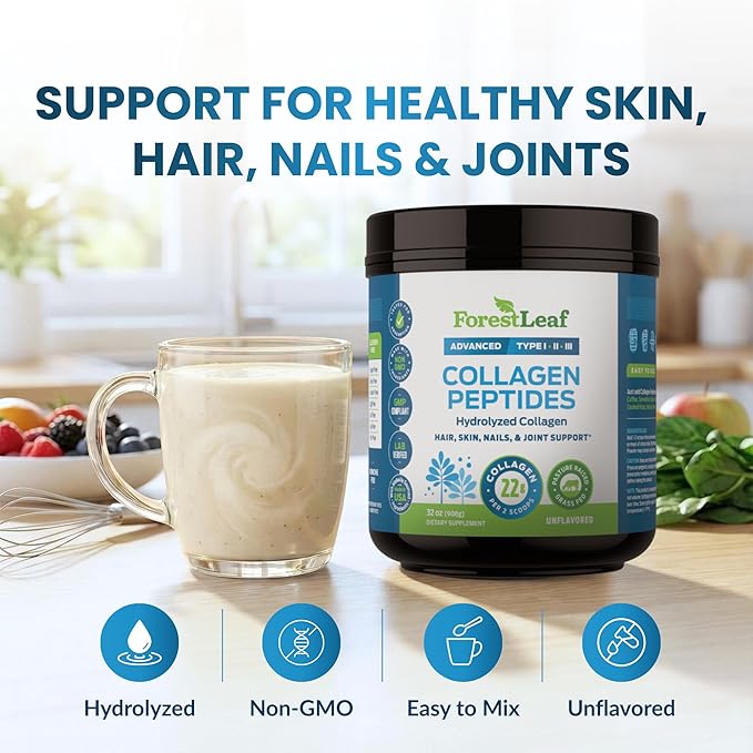 Collagen Peptides Powder Unflavored - Hydrolyzed Collagen Protein Powder Type 1 2 &amp 3 - Grass Fed Keto Collagen Powder for Women &amp Men - Vital Hair Skin Nails Joints Recovery 11g Per Ser