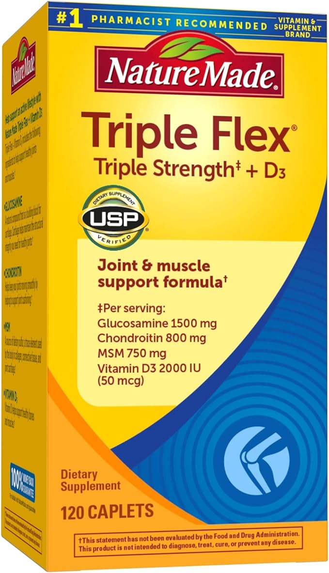 Nature Made TripleFlex Triple Strength Caplets with Vitamin D3 120 Count for Joint Support