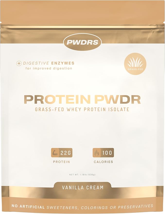 PWDRS Protein Powder | 100% Grass-Fed Whey Protein Isolate | 22g of Protein No Added Sugar | Non-GMO Gluten Free No Sucralose All Natural | 1.25 lbs (Vanilla Cream)