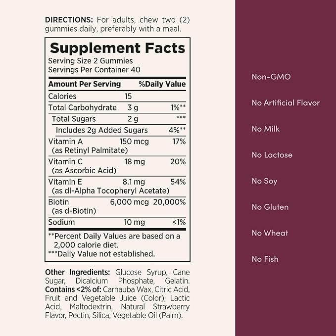 Nature's Bounty Optimal Solutions Advanced Hair Skin Nails 2X Biotin 80 Strawberry Gummies 40 Total Servings (Pack of 3)