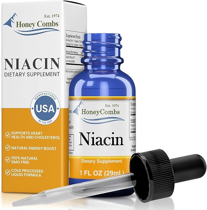 HoneyCombs Vitamin B3 Liquid Niacin 500% DV Niacinamide B3 Supplement Sublingual B-Complex Vitamin - Made in USA - Non Flushing Niacin Vitamin B3 Niacinamide Liquid Can be Used as a Niacinamide Serum