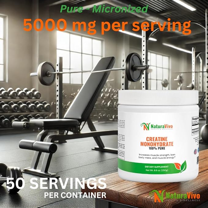 Creatine Monohydrate Powder – 5000mg per Serving – Supports Lean Muscle Growth Energy Cognitive Function Muscle Strength Athletic Performance 100% Pure Supplement - 50 Servings Unflavored