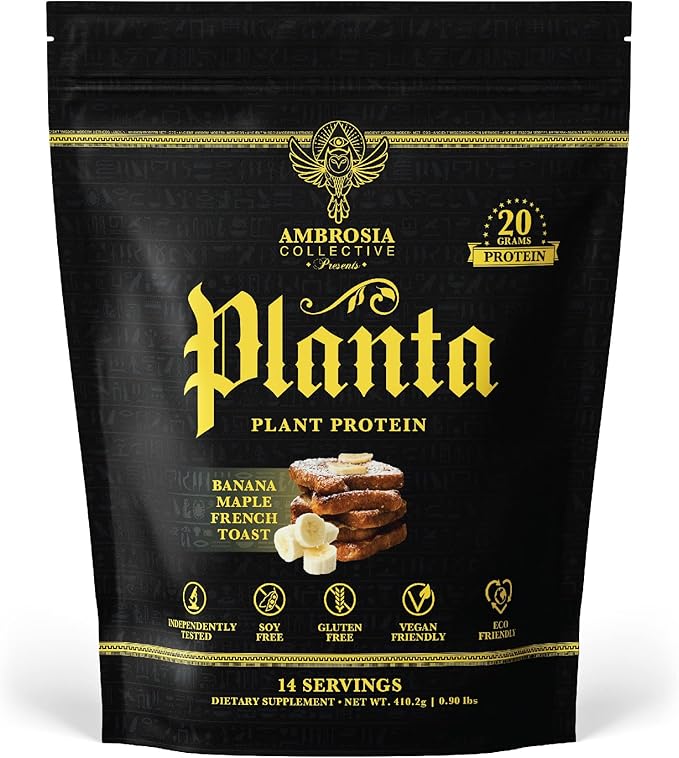 Ambrosia Planta - Premium Plant-Based Protein | Vegan &amp Keto Friendly | Gourmet Flavors with No Bloating or Stomach Upset | No Added Sugar | 14 Servings | (Banana Maple)
