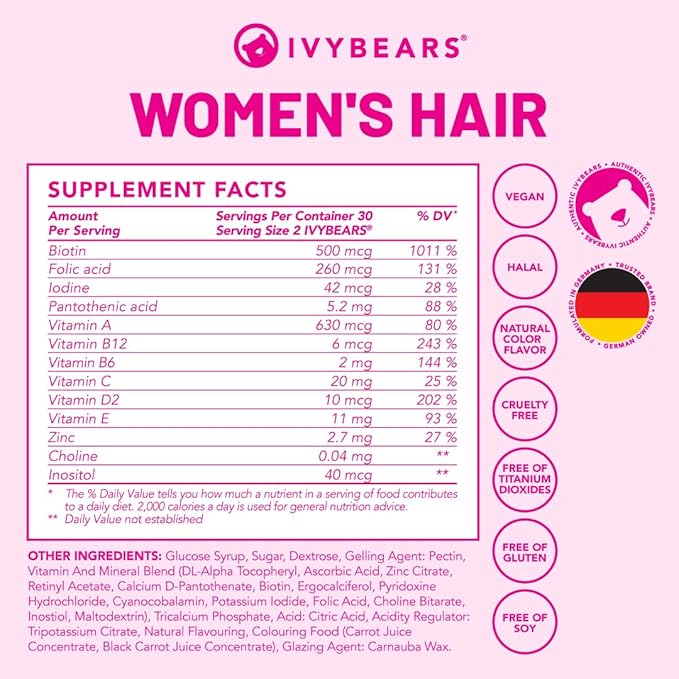 IvyBears® Couple’s Hair Vitamin Bundle – Women’s &amp Men’s Hair Growth Gummies – Biotin Collagen Zinc &amp Multivitamins – Stronger Hair Skin &amp Nails – Vegan – 60 Count Each – 1 Month Supply