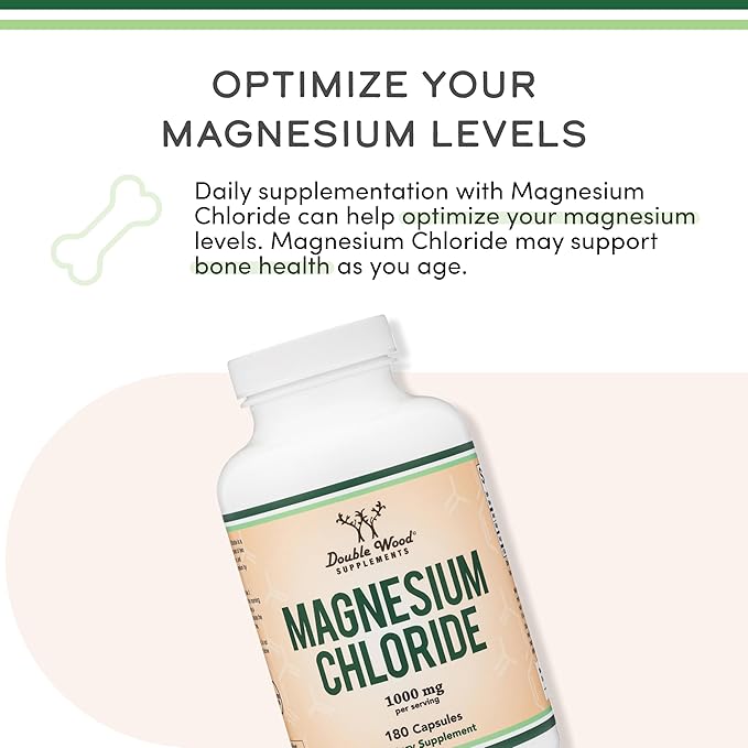 Magnesium Chloride (Cloruro De Magnesio) - 180 Capsules 1000mg Per Serving Supports Digestive and Bone Health - Non-GMO and Gluten Free by Double Wood Supplements (Pack of 2)