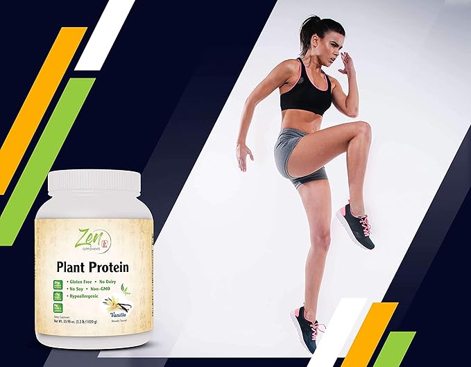 Zen Supplements - Plant Protein-Vanilla 1020G 2.2LB-Powder - 25 Grams of Protein Per Serving -Vegan Low Net Carbs Non Dairy Gluten Free Lactose Free No Sugar Added Soy Free Kosher Non-GMO
