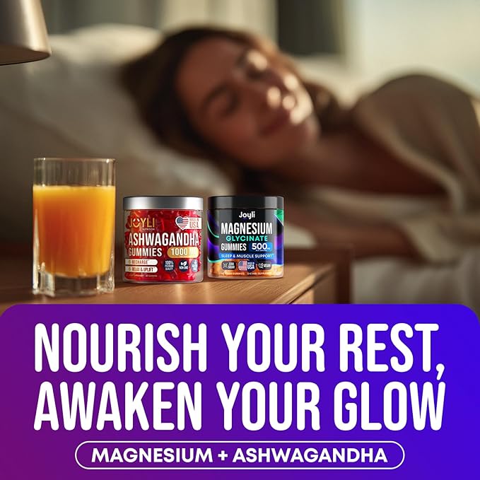 JOYLI Magnesium &amp Ashwagandha Gummies Bundle – Sugar-Free Vegan with Magnesium Glycinate &amp Ashwagandha Root – Daily Wellness Support – 2x60 Gummies