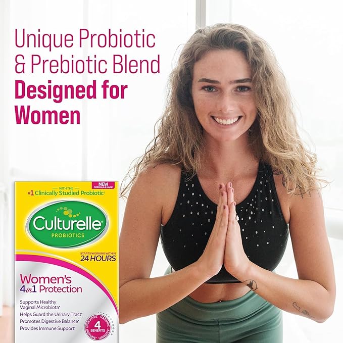 Culturelle 4-in-1 Probiotics for Women Daily Probiotic &amp Prebiotic Supplement to Support Vaginal Health Digestive Health Immune Health Occasional Diarrhea Gas &amp Bloating Relief Non-GMO