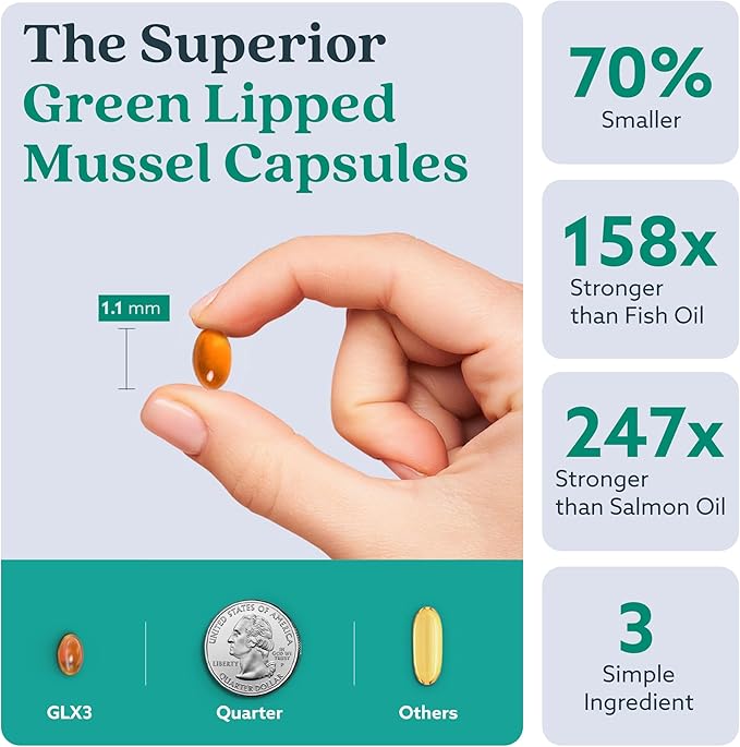 GLX3 Joint Support Extra Strength Omega-3 Supplement | Premium New Zealand Green Lipped Mussel Oil - Comfort Flexibility Muscle Recovery - ETA EPA DHA Omega 3 Supplement Capsules by Haka Life