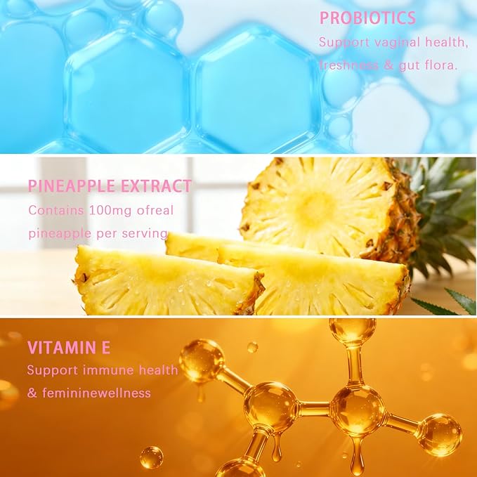 Premium Feminine Balance Gummies for Women | Hawaiian Pineapple Flavor Daily pH Balance &amp Freshness Support | Vegan Sugar-Free Gummies for Intimate Wellness Flora &amp Immune Support | 60 Coun