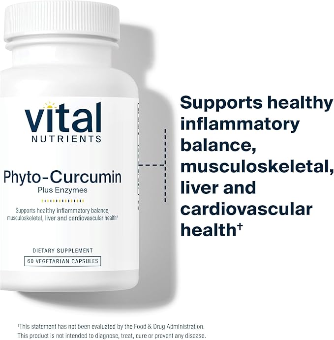 Vital Nutrients Phyto-Curcumin Plus Enzymes - Curcumin Supplements with Phytosome Extract - Support for Muscle Bone Liver and Heart Health* - Gluten Dairy Soy Free - 60 Capsules