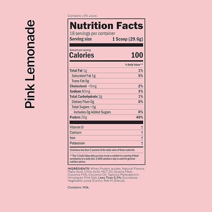 Oath Nutrition Clear Whey Isolate Protein Powder Pink Lemonade 20g Complete Protein per Serving No Added Sugar Grass-Fed 18 Servings