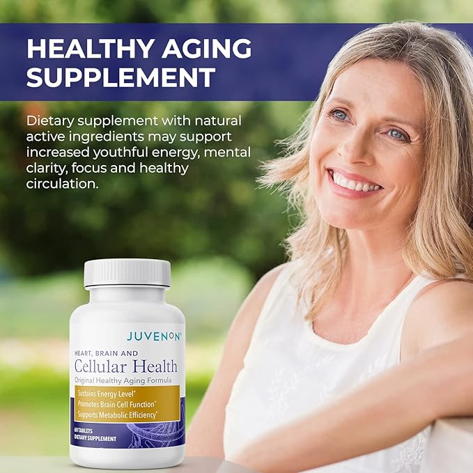 Juvenon Cellular Health | Heart Brain Supplement with Acetyl L-Carnitine and Biotin - Supports NAD+ Function Energy Production Mood Revitalized Metabolism Mental Focus &amp Clarity (60 Tablets)