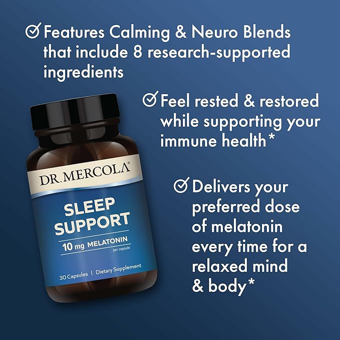 Dr. Mercola Sleep Support with Melatonin 10 mg Melatonin Per Serving 30 Servings (30 Capsules) Dietary Supplement Supports Healthy Sleep and Mental Focus Non-GMO