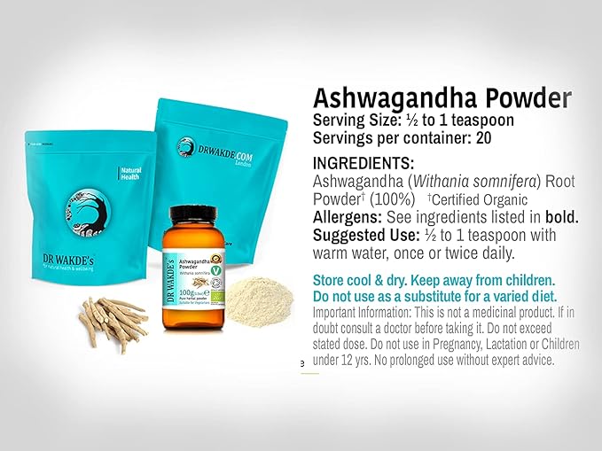 DR WAKDE's Organic Ashwagandha Powder (Indian Ginseng | Withania somnifera) - 1kg (2.2lb) | Pure Raw &amp Dried Powder | Ayurvedic Herb | Vegan | Nothing Added Nothing Removed | Same Day Dispatch