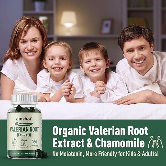 Valerian Root Gummy Organic Valerian Root for Sleep &amp Stress Relief Enhanced with Chamomile Flower for Adults Kids-Friendly Apple Flavor 120 Counts