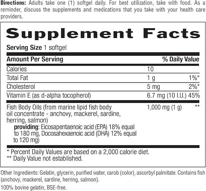 Country Life Omega-3 Fish Oil Supplement 1000mg 180mg EPA &amp 120mg DHA Fish Oil Concentrate Burpless 100 Softgels Certified Gluten Free