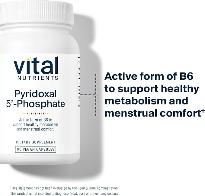 Vital Nutrients Pyridoxal-5 Phosphate - Activated Vitamin B6 - Methylated B6 for Metabolism PMS and Menstrual Support* - High-Potency P5P Supplement - Gluten Dairy Soy Free - 90 Capsules