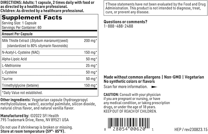 Klaire Labs SFI Health Hepatothera - Liver Support Complex with Milk Thistle &amp NAC (60 Capsules)