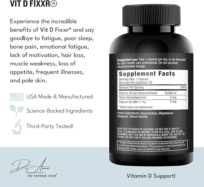 VIT D by Dr. Amie | High Potency Vitamin D with K1 K2 and geranylgeraniol (GG) | 10000 IU per Capsule | 30 Day Supply 30 Capsules