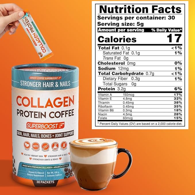 Collagen Peptides Coffee Powder for Weight Loss – Supports Digestion Bloating Energy &amp Focus Fat Burning Joint Skin Hair &amp Nails – High-Protein for Women &amp Men (90 Servings)