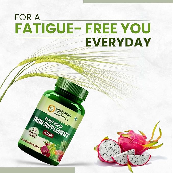 Himalayan Organics Plant Based Iron Supplement with Folate | Blood Builder | Whole Food | 120 Veg Capsules