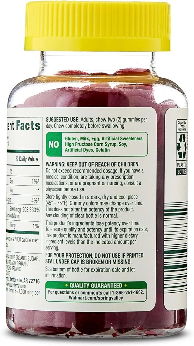 SUREFECT Spring Valley Ultra Strength Vitamin B12 5000 mcg Gummies with Methylcobalamin - 60 Count Raspberry Flavor Organizer