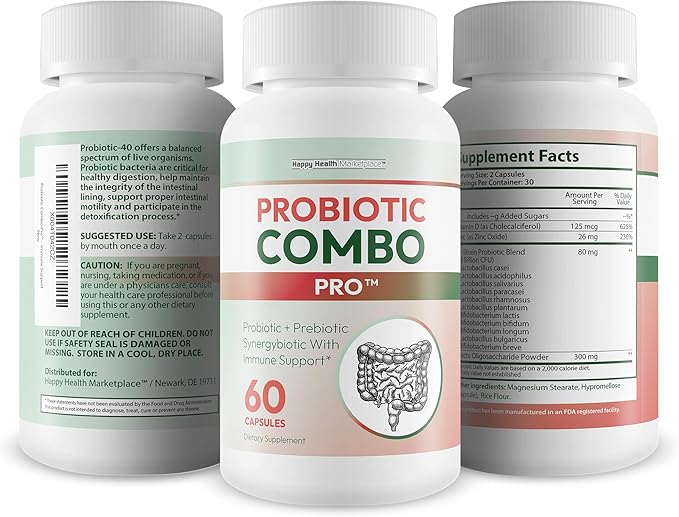 Probiotic Combo Pro - Our Best Probiotic Prebiotic Combo &amp Best Prebiotics and Probiotics For Diverticulosis - 40 Billion Cfu Probiotics Vitamin D Zinc Fiber Diverticulosis Supplement