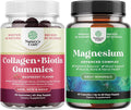 Bundle of Hair Skin and Nails Gummies for Women - Extra Strength Biotin and Collagen Gummies for Women Hair Skin Nails Support and High Absorption Magnesium Complex Supplement for Stomach &amp Digest