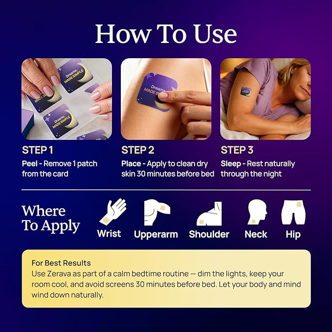 Simple Promise Zerava Sleep Patch for Adults | Bedtime Support for Tired Adults &amp Busy Parents | Comfort Feel that Holds All Night | 8-Hour Slow Release | Easy On &amp Off | 28 Patches | Lavender