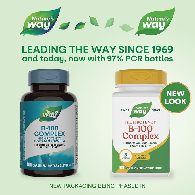 Nature's Way B-100 Complex Supports Cellular Energy and Nerve Health* 8 B-Vitamins 100 Capsules (Packaging May Vary)