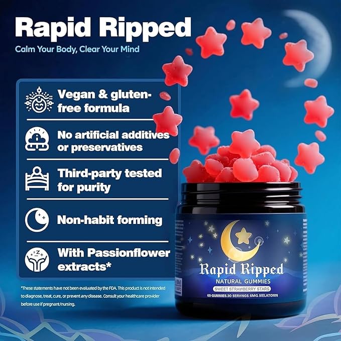 Radiya Natural Sleep Aid Gummies - Effective Melatonin 6 mg Fall Asleep Quickly and Gently in 30 Minutes - Sleep+ Gummies for Adults a Restful Night's Sleep - 60 Count (1pc)