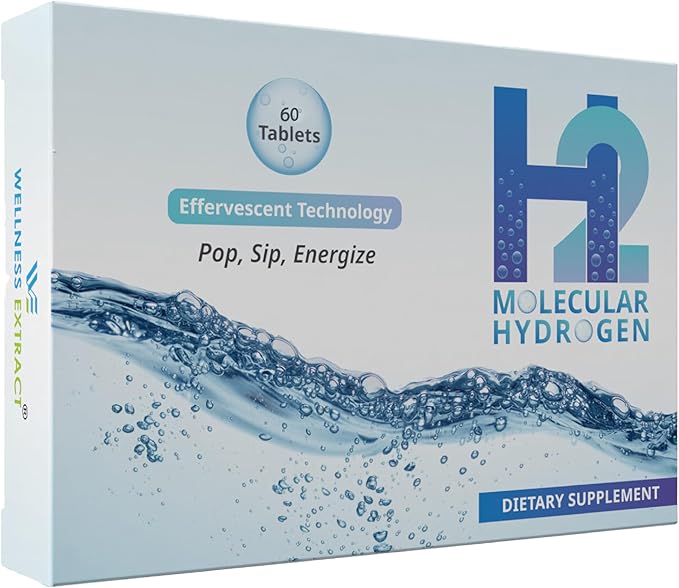 Wellness Extract H2 Molecular Hydrogen Water Tablets with effervescent Technology for Healthy Hydration Optimal Energy and Metabolism Support 8 PPM. (60 Unflavored)