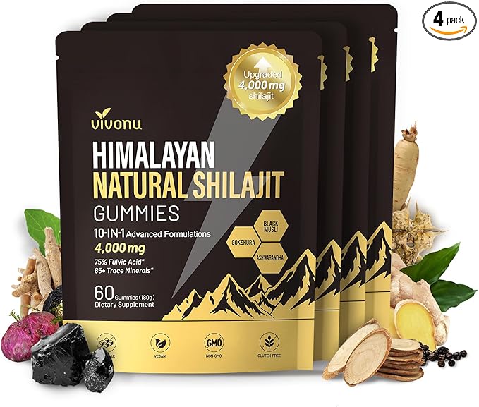 Shilajit Gummies Shilajit for Men &amp Women | 4000mg High Potency 10-in-1 Formula with Pure Himalayan Shilajit Ashwagandha and 75% Fulvic Acid | Sugar-Free Vegan 85+ Trace Minerals