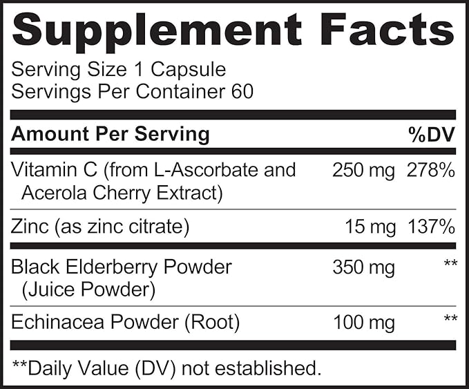 NATURELO Immune Support – Vitamin C Elderberry Zinc Echinacea – Natural Immunity Boost w/Antioxidant Herbal &amp Mineral Defense - 60 Vegan Capsules (Pack of 2)