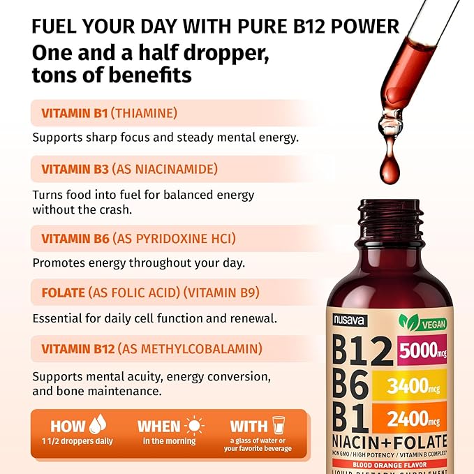 (2 Pack) Vitamin B12 and B6 Liquid Drops B12 Sublingual Vitamin B Complex - B 12 Vitamin 5000mcg - B12 Methylcobalamin for Energy Brain Heart Support with 27200 mcg Crimson Orange 80 Servings