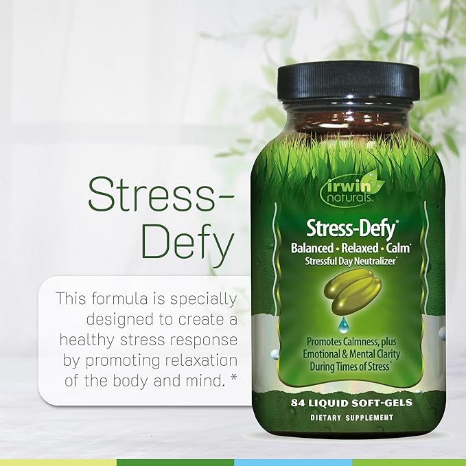 Irwin Naturals Stress-Defy Mood Support – 84 Liquid Soft-Gels – Calm Balance &amp Emotional Wellness - 2 Pack