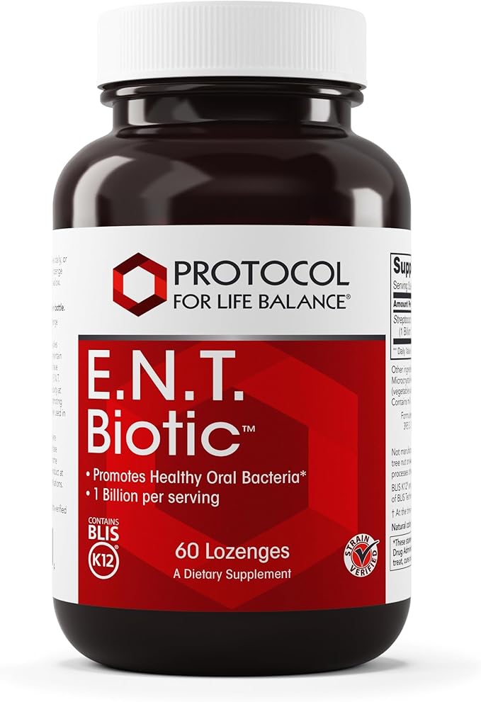 PROTOCOL FOR LIFE BALANCE E.N.T. Biotic - Probiotic Lozenge - Oral &amp Throat Health* - 1 Billion CFU - Immune Support* - Refrigerate for Live Bacteria - Nut &amp Soy Free - 60 Lozenges