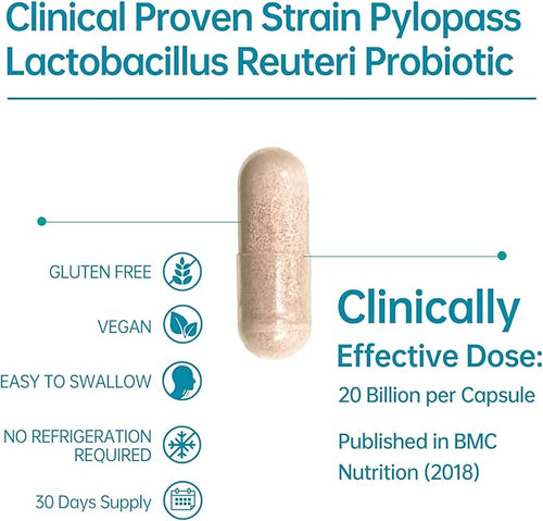 4 Pack MagenVital Pylopass H. Pylori Probiotic Supplement - 1 Per Day - Gastritis Acid Reflux Heartburn Stomach Lining Repair - Lactobacillus Reuteri DSM17648 - Made in Germany