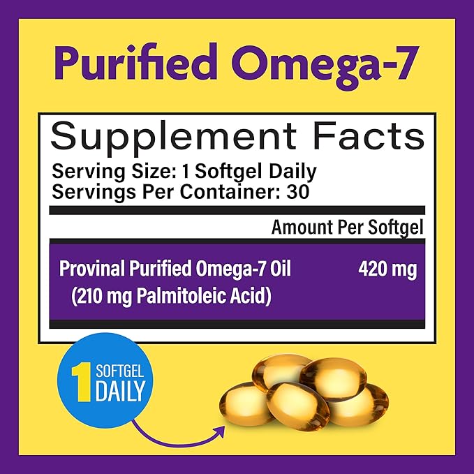 InnovixLabs Purified Omega 7 Supplement - 210 mg Omega-7 Palmitoleic Acid Fish Oil for Metabolism &amp Triglyceride Support Essential Fatty Acids IFOS Approved 30 Softgels
