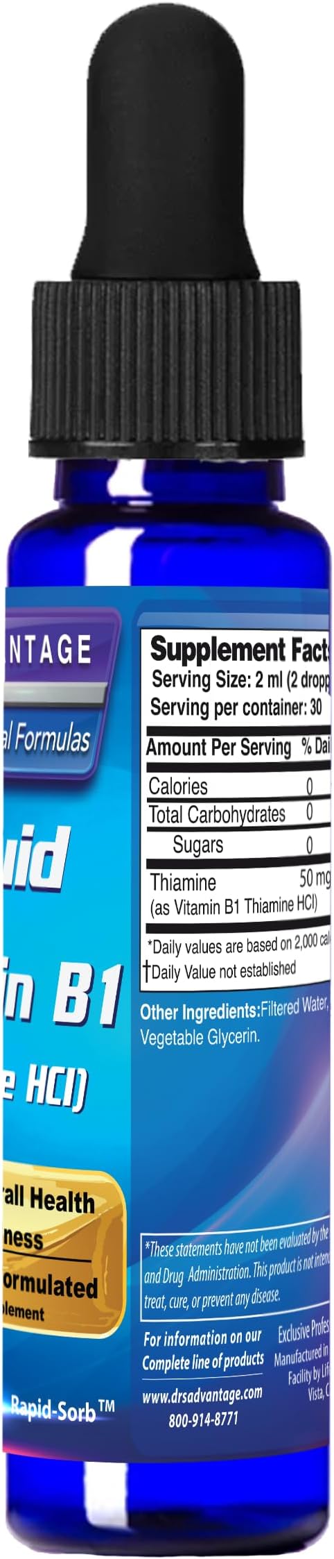 Dr's Advantage Liquid Vitamin B1 Dropper 2oz - Thiamine B1 Supplement for Energy Support - Essential B1 Vitamins - Promotes Metabolism and Nervous System Health